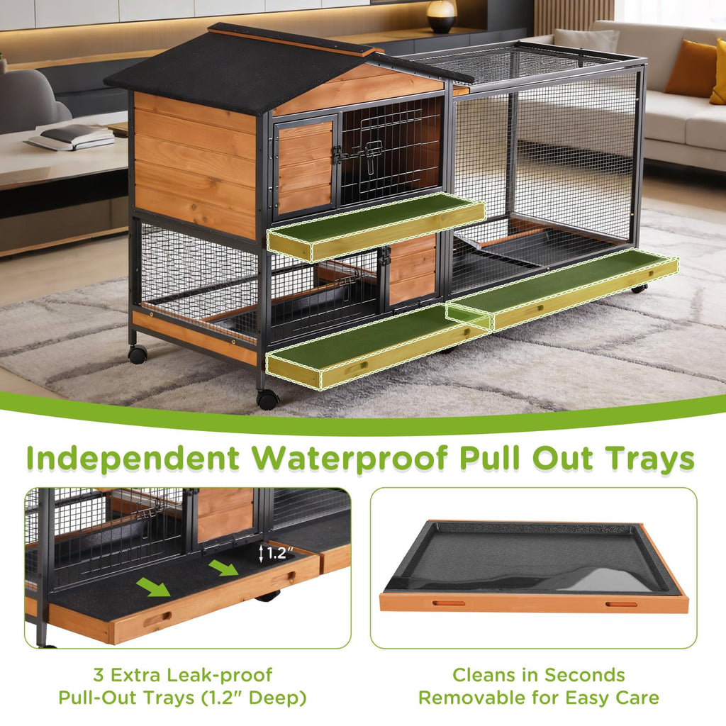 2-Story Rabbit Hutch with Metal Frame and 6 Locking Casters R249951