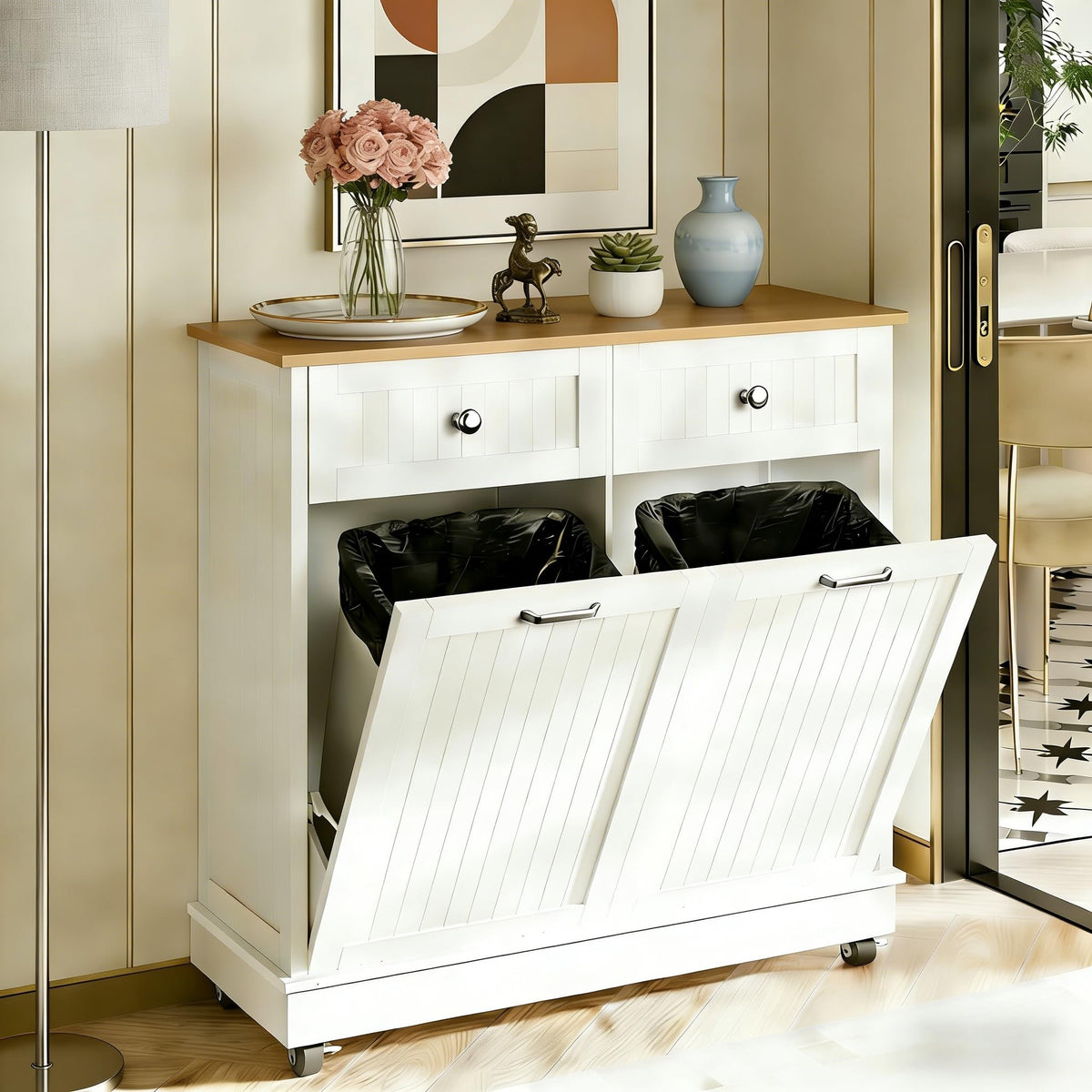 White 20 Gallons Tilt-Out Trash Can Cabinet W191663