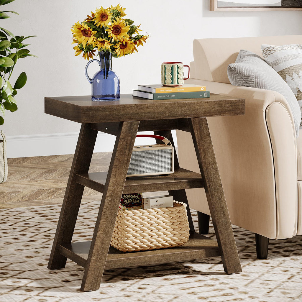 3-Tier Wooden Sofa Side Table with Trapezoid Legs N69591