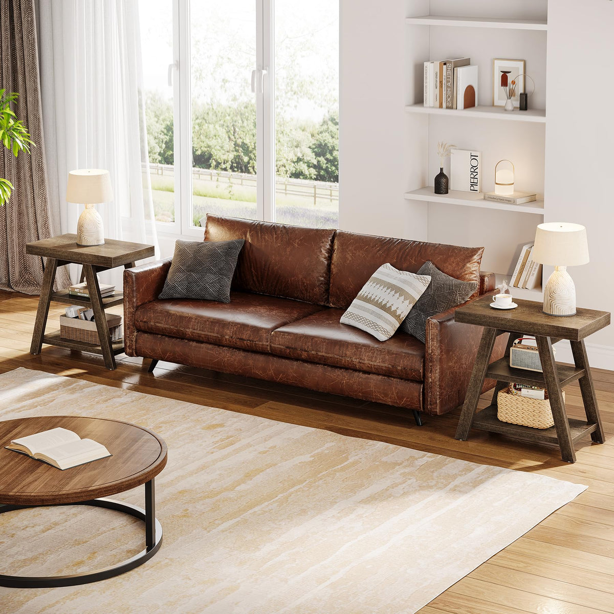 3-Tier Wooden Sofa Side Table with Trapezoid Legs N69591