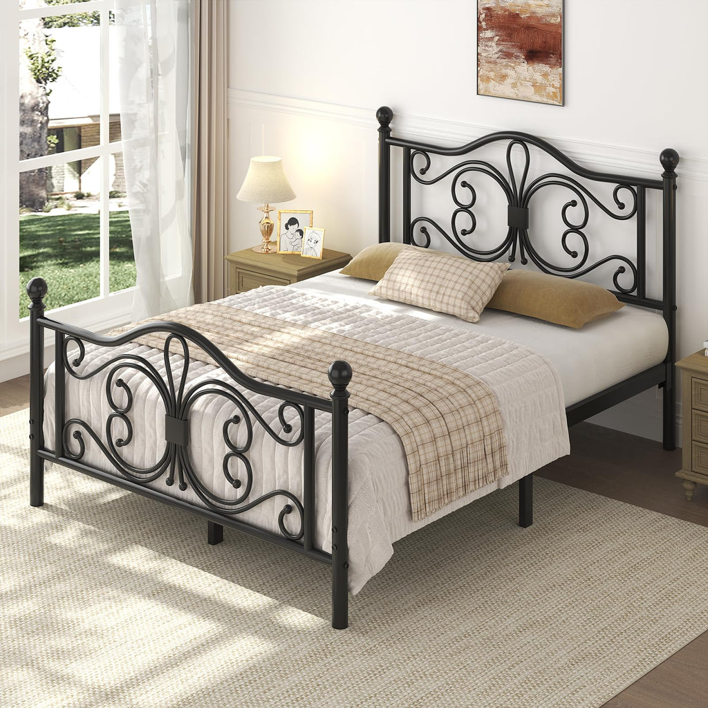 Full Size Bed Frame with Butterfly Pattern Headboard, Black B5114