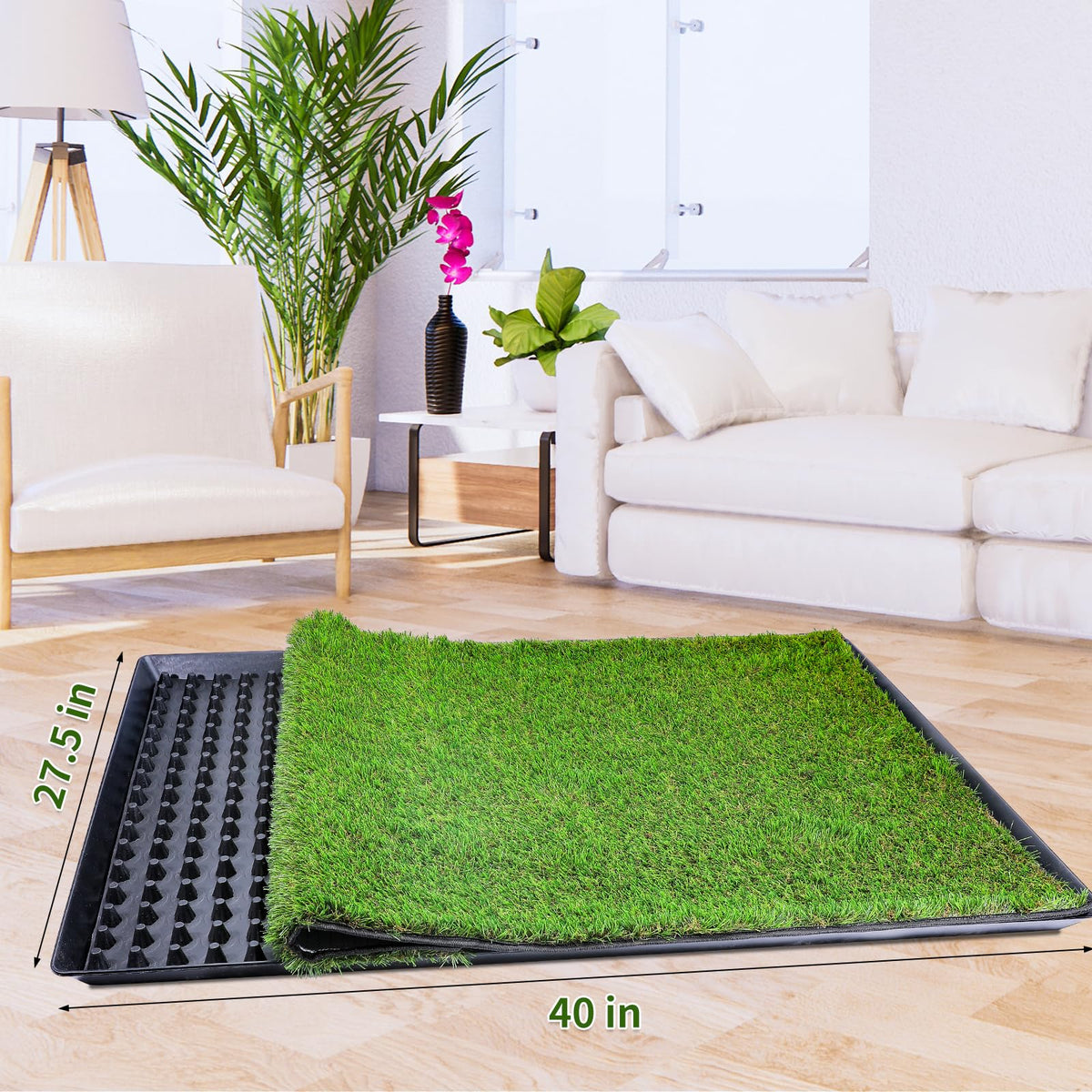 Dog Grass Pad with Tray 40''X27.5'' Artificial Turf Potty D566198