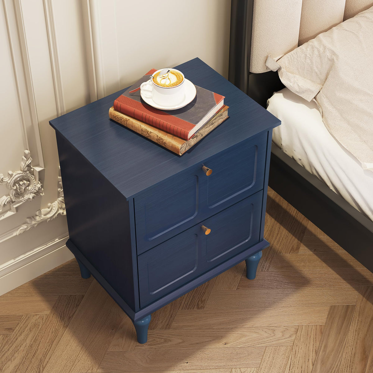 Blue Wood Nightstands Set of 2 with 2 Drawers M59374