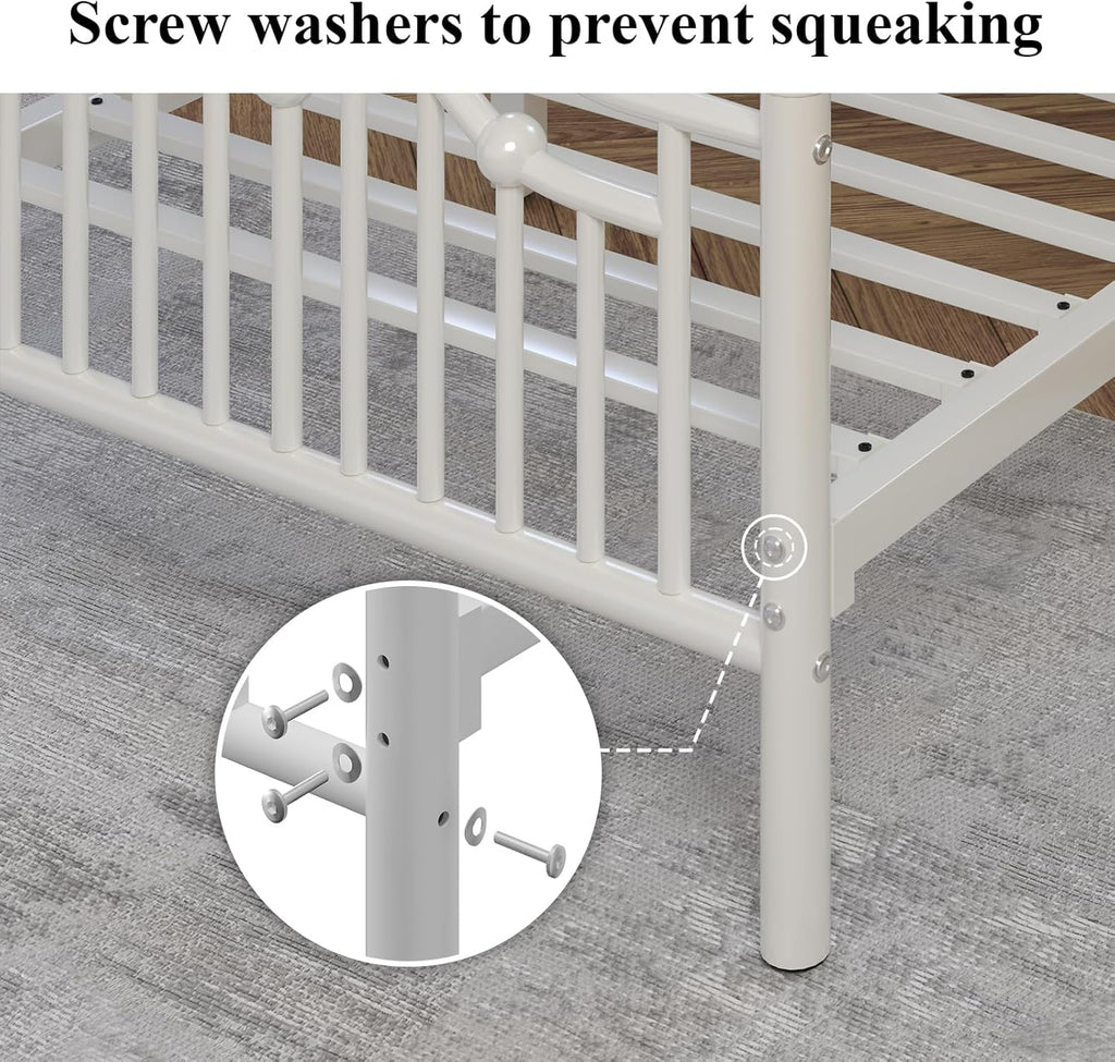 White Twin Metal Bed Frame with Headboard and Footboard X7743