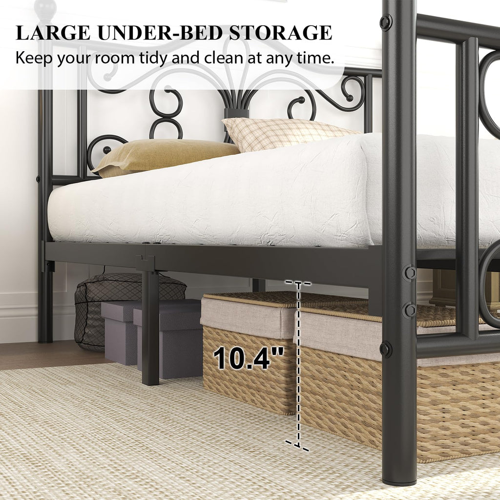 Full Size Bed Frame with Butterfly Pattern Headboard, Black B5114