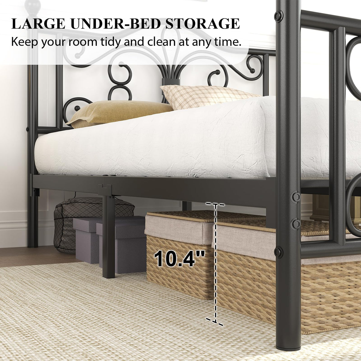 Full Size Bed Frame with Butterfly Pattern Headboard, Black B5114