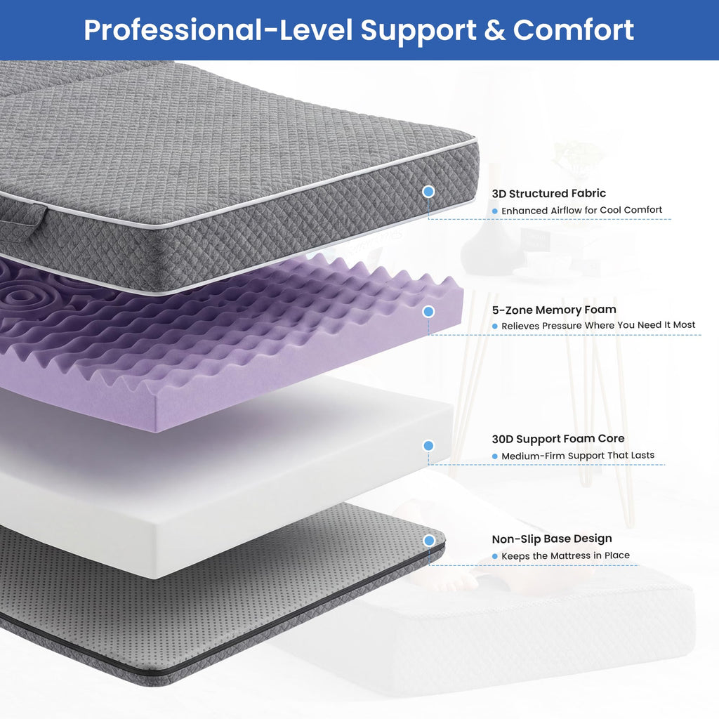 4 Inch Tri-Fold Memory Foam Mattress with Washable Cover B8178
