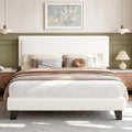 White Queen Size Upholstered Platform Bed Frame with Adjustable Headboard P978904
