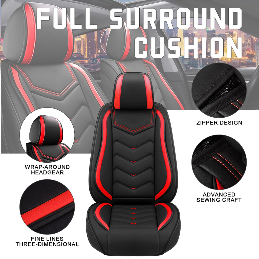 Black Red Nappa Leather Car Seat Covers Set I252