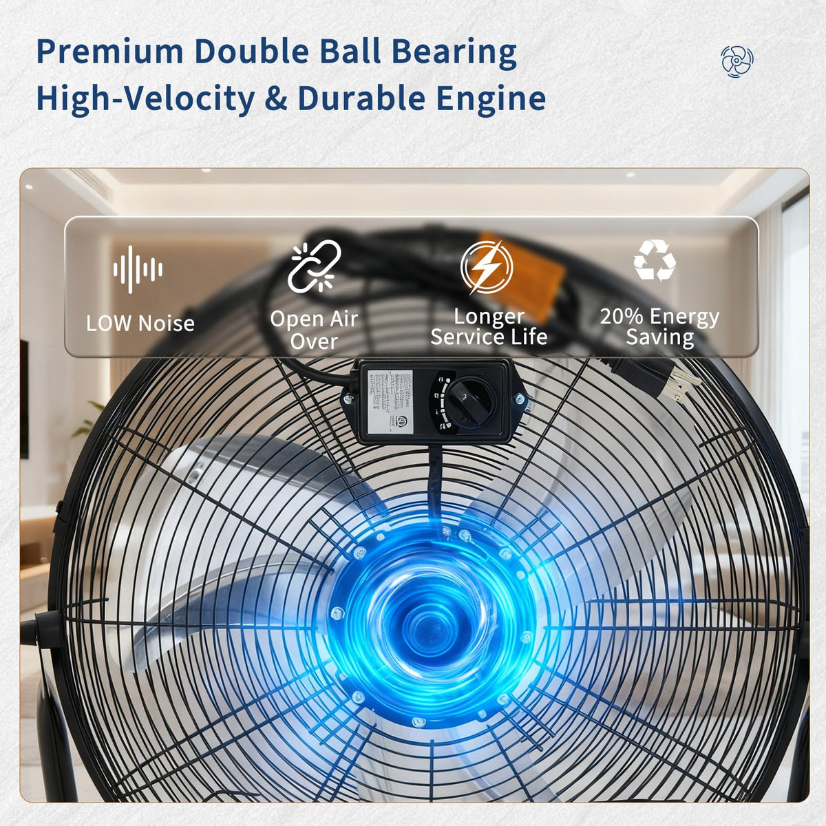 20" High Velocity Floor Fan, 4800 CFM Heavy Duty Industrial Metal Fan with 3 Speeds K5182