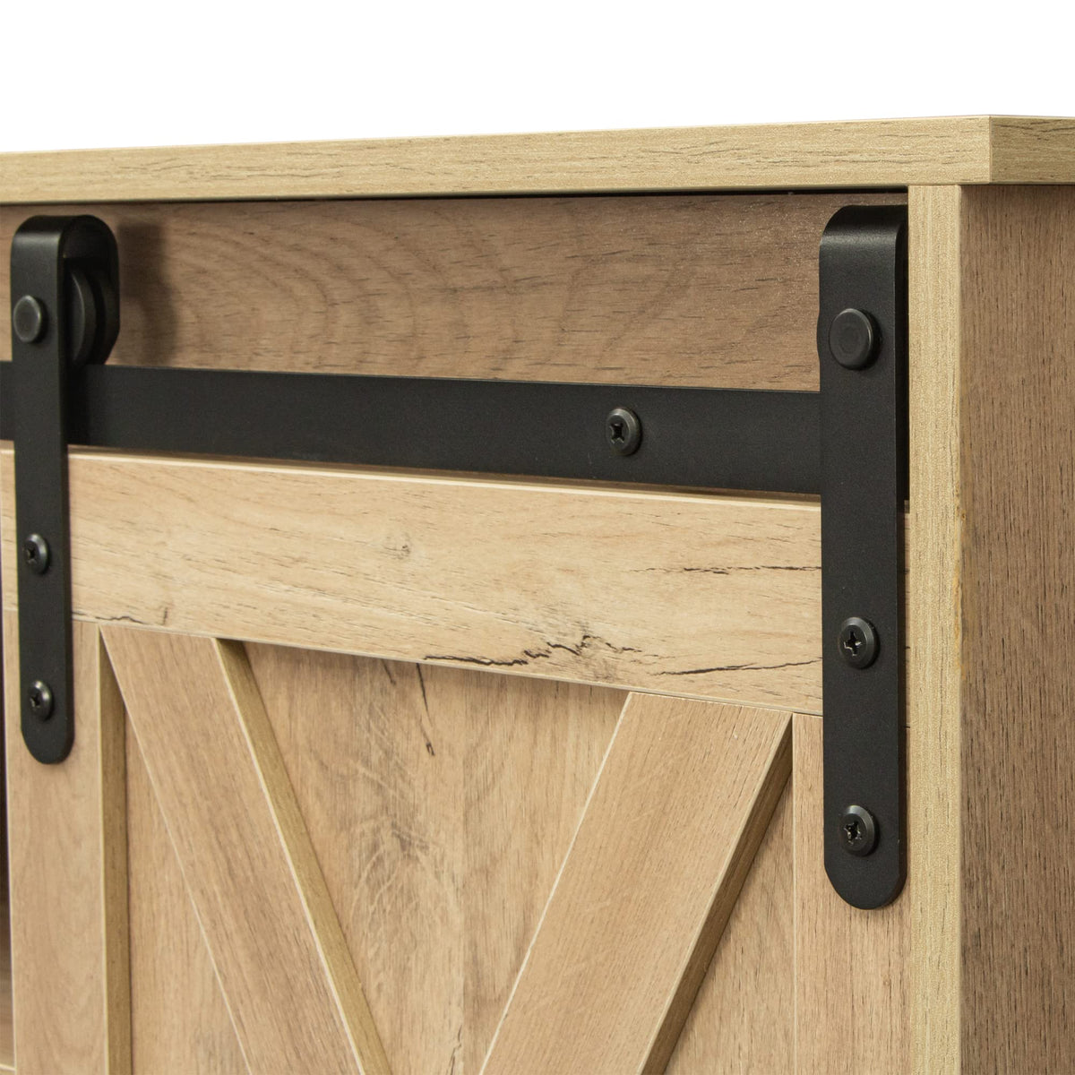Sliding Barn Door Wood TV Stand with Adjustable Shelves D68330