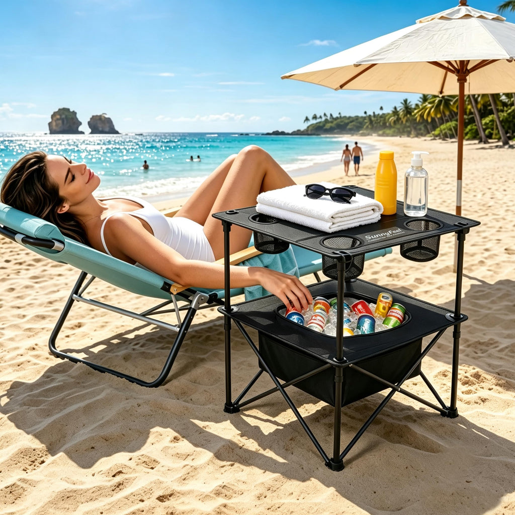 Black Folding Camping Table with Cooler Bag D27314