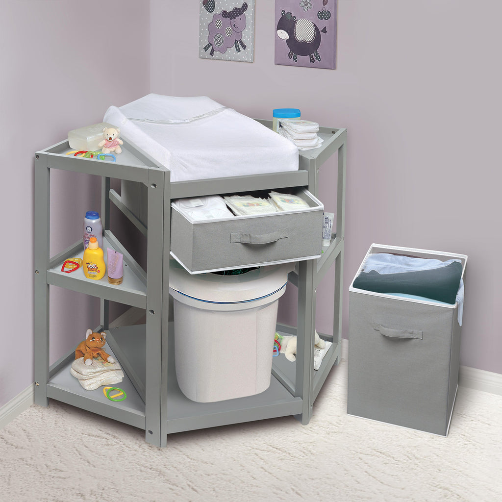 Gray Corner Baby Changing Table with Storage Bin I619