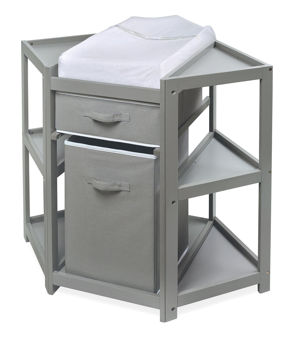 Gray Corner Baby Changing Table with Storage Bin I619