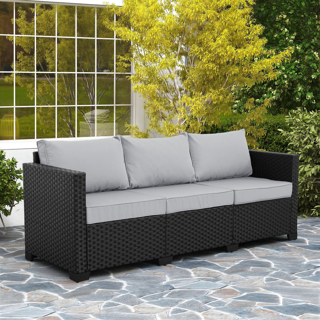 Light Grey 3-seat Outdoor Sofa with Waterproof Cover E61344