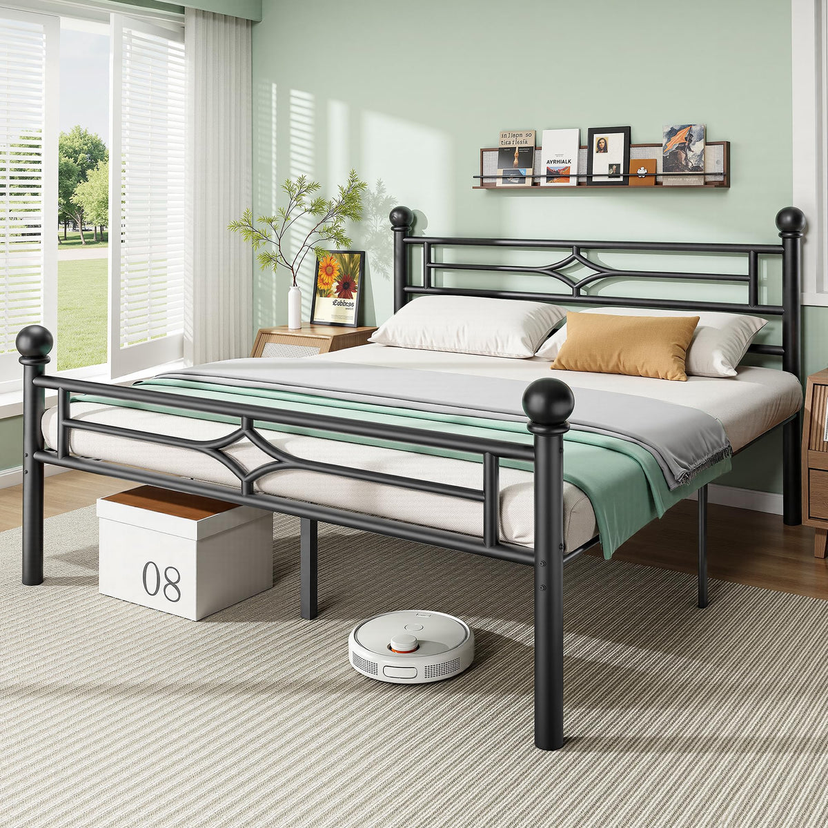 Black Full Metal Platform Bed Frame with Headboard and Footboard D377