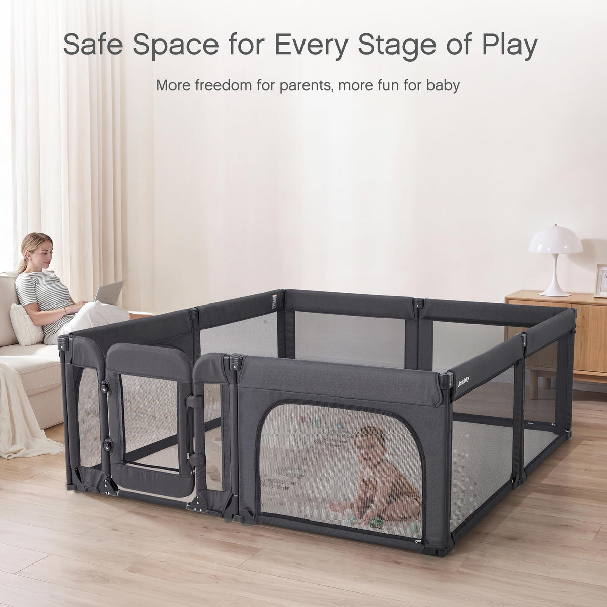 Foldable Adjustable 8-Panel Baby Playpen with Mesh S9302