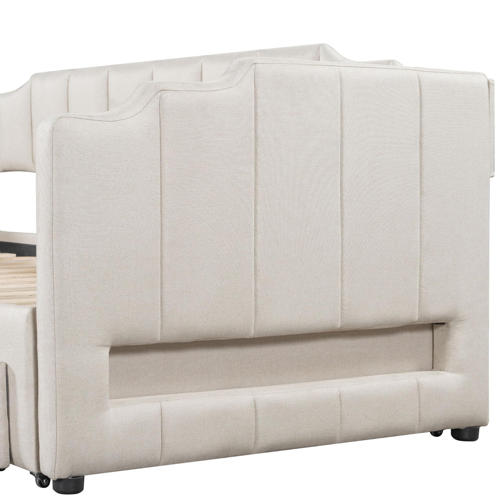 Twin XL to King Extendable Upholstered Daybed Frame with 2 Storage Drawers M9477