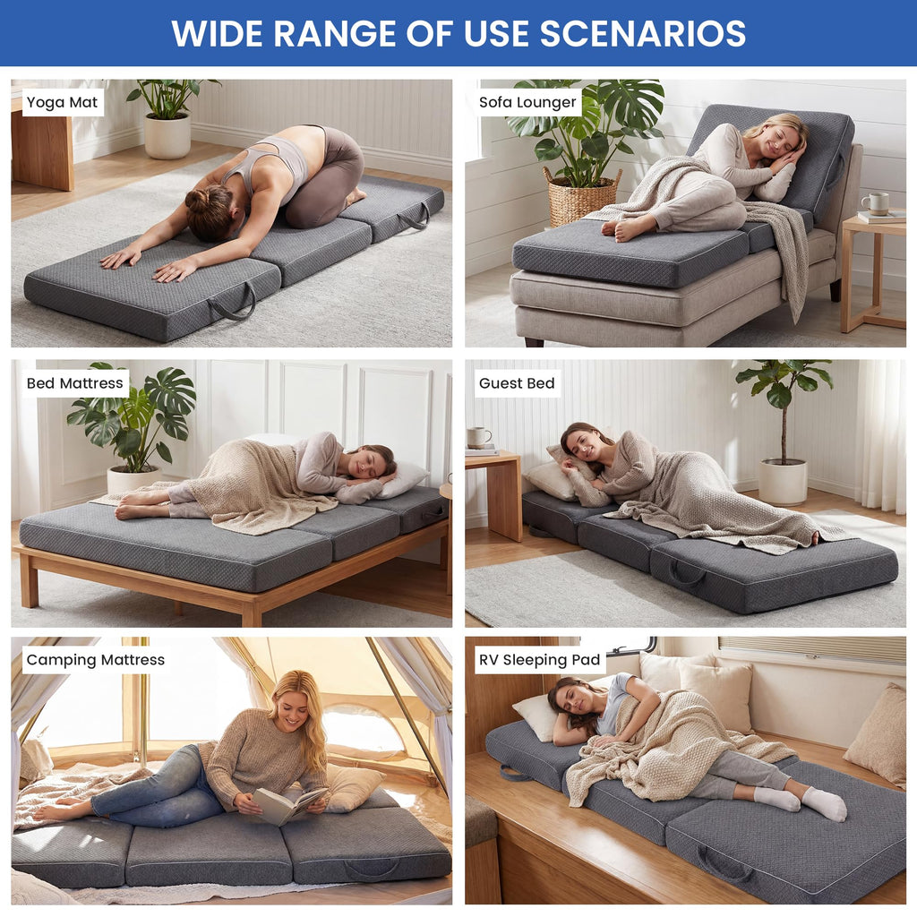 4 Inch Tri-Fold Memory Foam Mattress with Washable Cover B8178