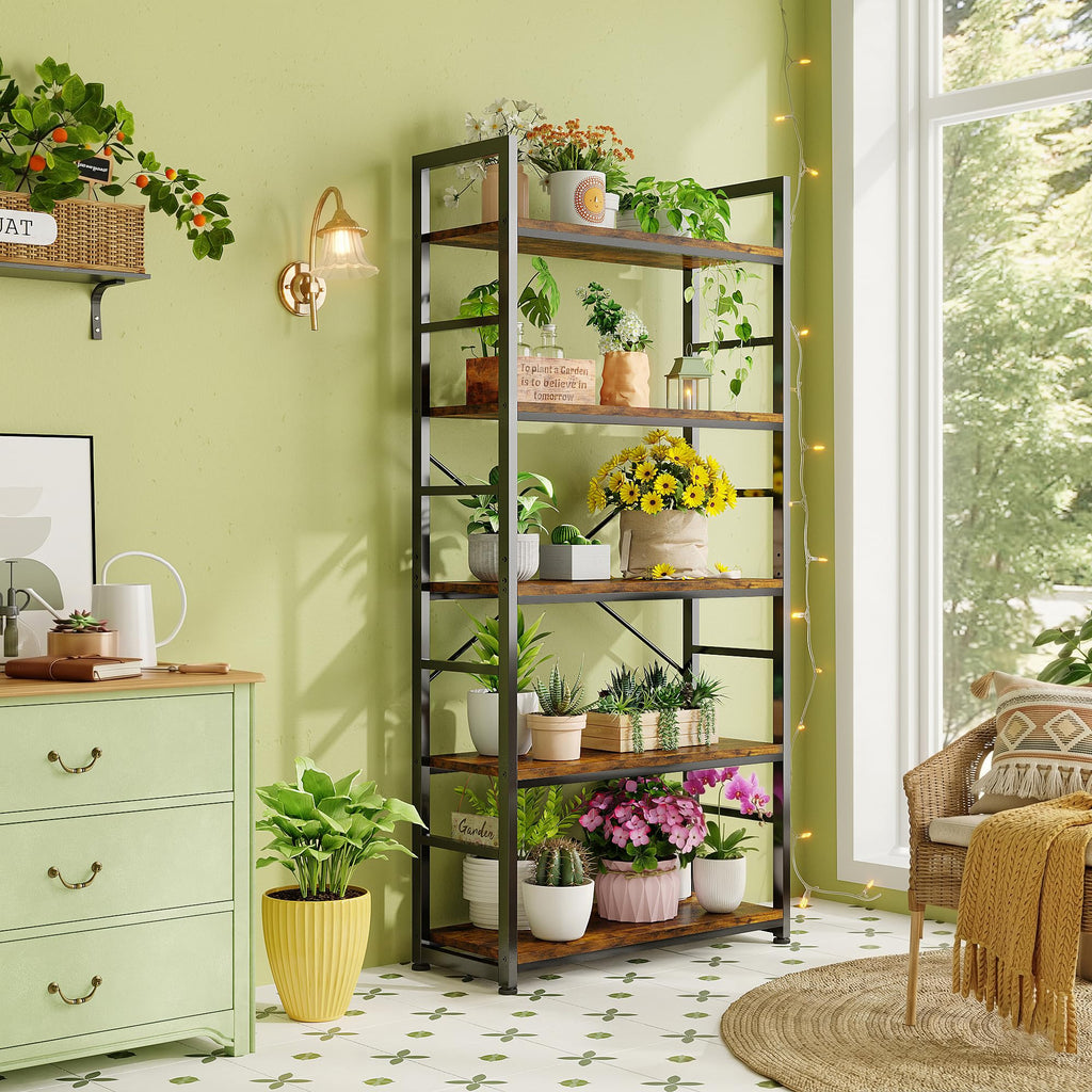 32 Inch 5-Tier Wood Metal Bookshelf O969321