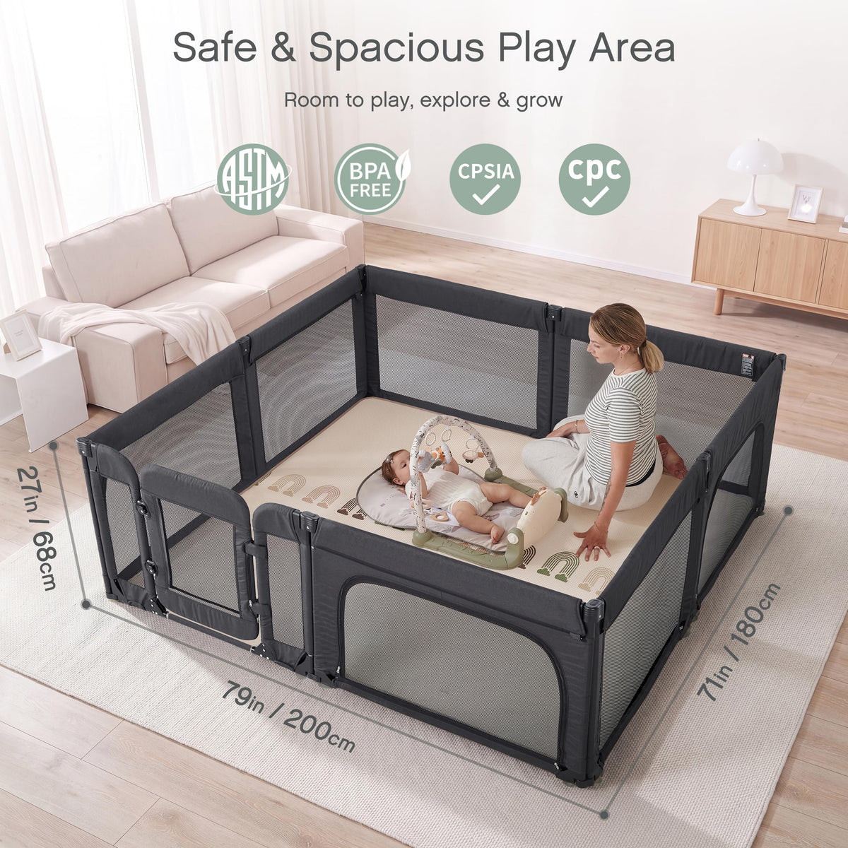 Foldable Adjustable 8-Panel Baby Playpen with Mesh S9302