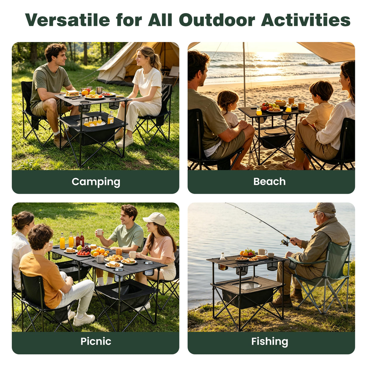 Black Folding Camping Table with Cooler Bag D27314