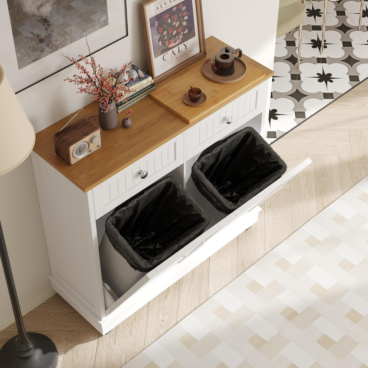 White 20 Gallons Tilt-Out Trash Can Cabinet W191663
