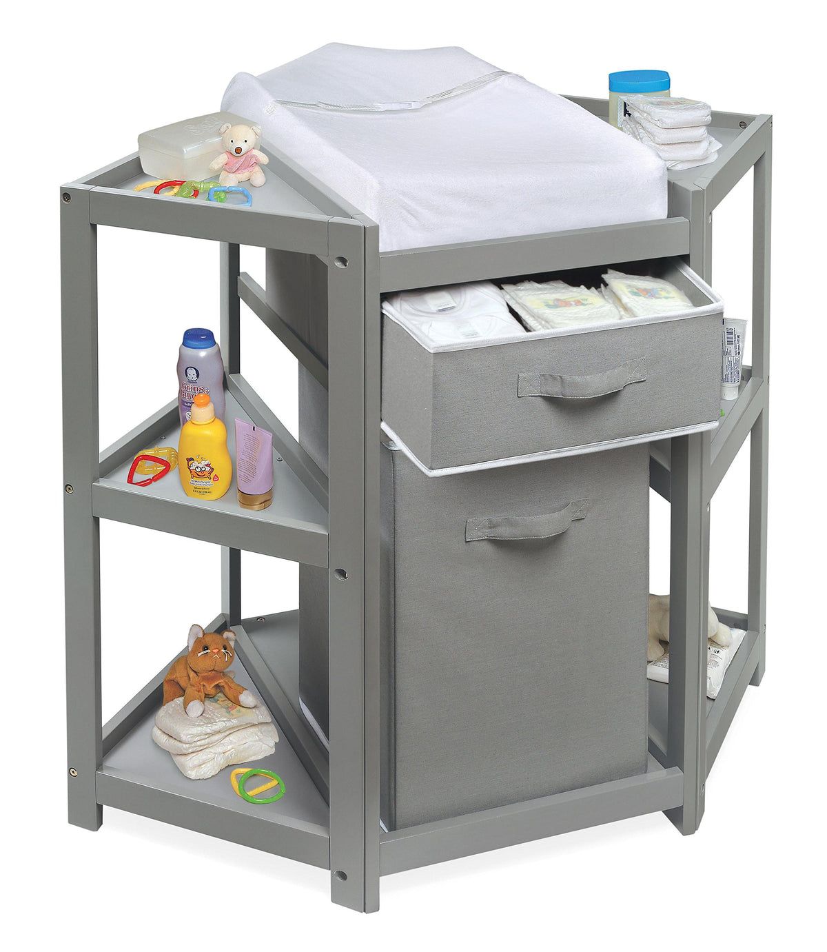 Gray Corner Baby Changing Table with Storage Bin I619