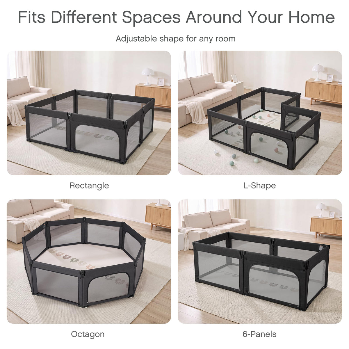 Foldable Adjustable 8-Panel Baby Playpen with Mesh S9302