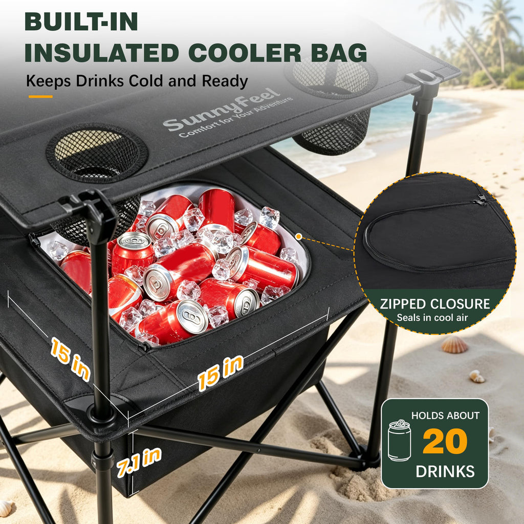 Black Folding Camping Table with Cooler Bag D27314