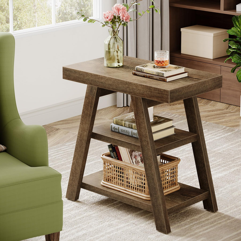 3-Tier Wooden Sofa Side Table with Trapezoid Legs N69591