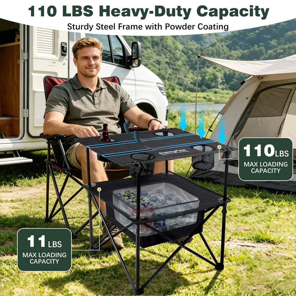 Black Folding Camping Table with Cooler Bag D27314